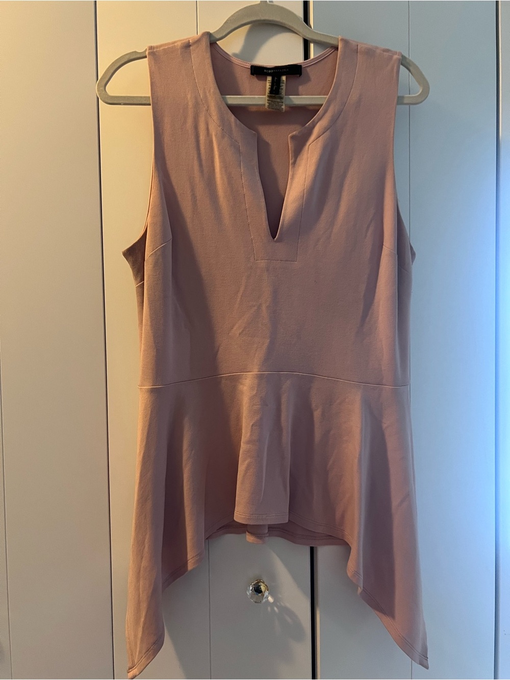 BCBGMaxAzria Blush Pink Sleeveless Asymmetric Peplum Tunic